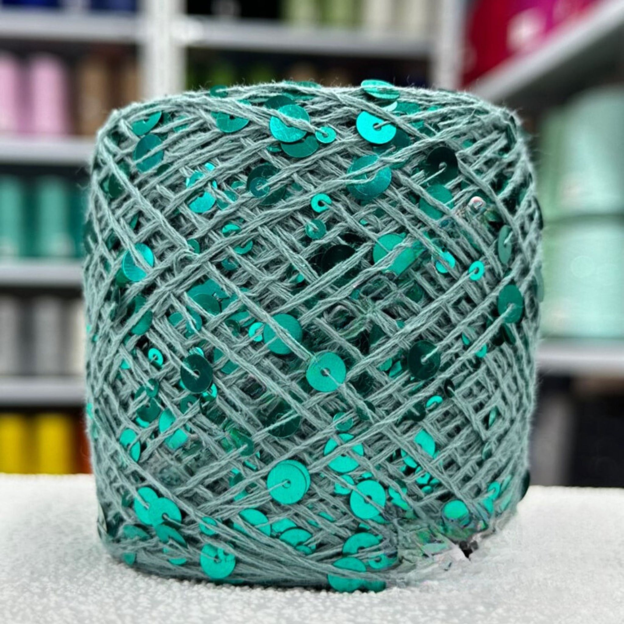 SEQUIN COTTON YARN, Sparkle Yarn, Crochet Yarn, Knitting Yarn, Nuno Felting, Beaded Yarn, Yarn With paillettes, 6mm&3mm Sequins Cotton Yarn