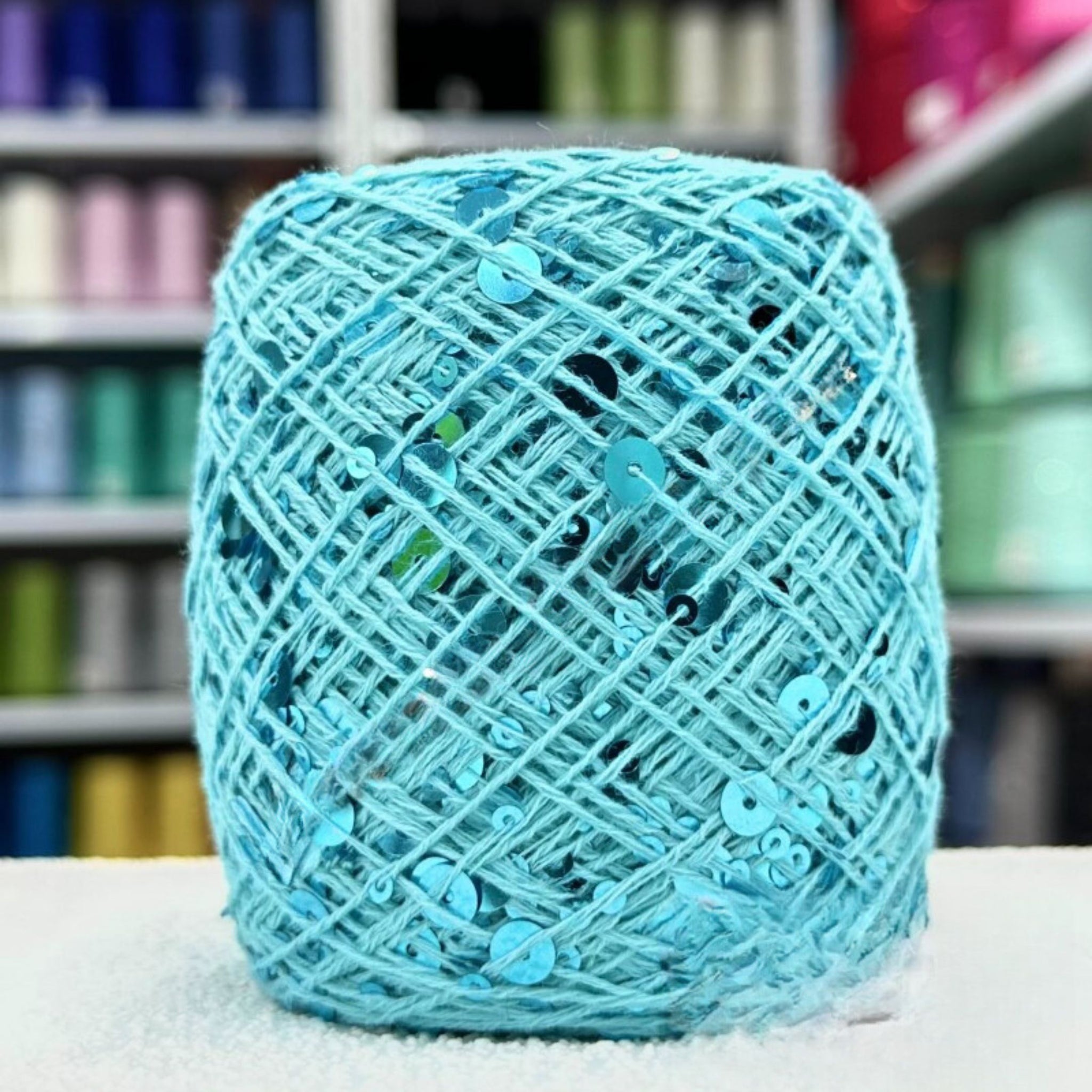 SEQUIN COTTON YARN, Sparkle Yarn, Crochet Yarn, Knitting Yarn, Nuno Felting, Beaded Yarn, Yarn With paillettes, 6mm&3mm Sequins Cotton Yarn