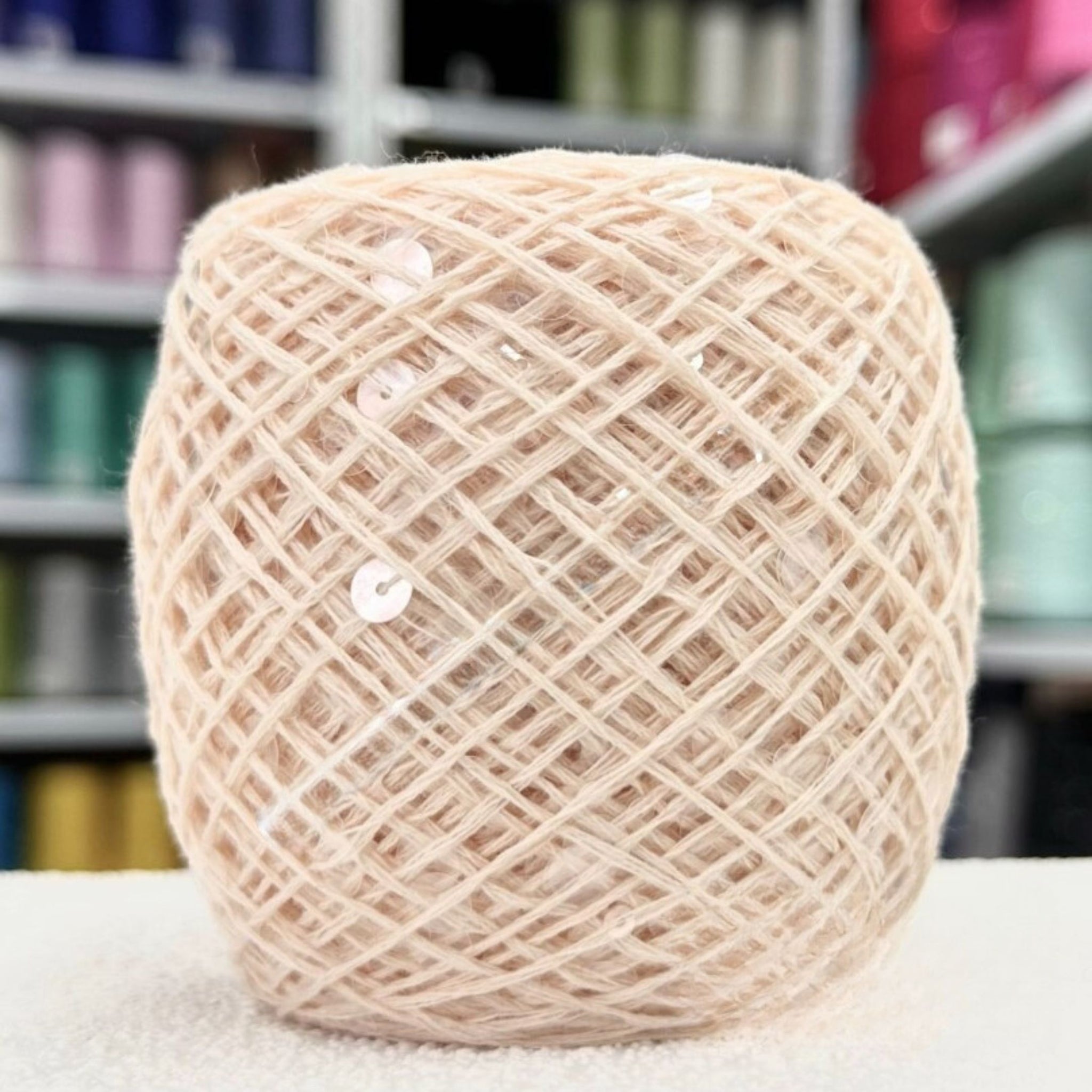 SEQUIN COTTON YARN, Sparkle Yarn, Crochet Yarn, Knitting Yarn, Nuno Felting, Beaded Yarn, Yarn With paillettes, 6mm&3mm Sequins Cotton Yarn