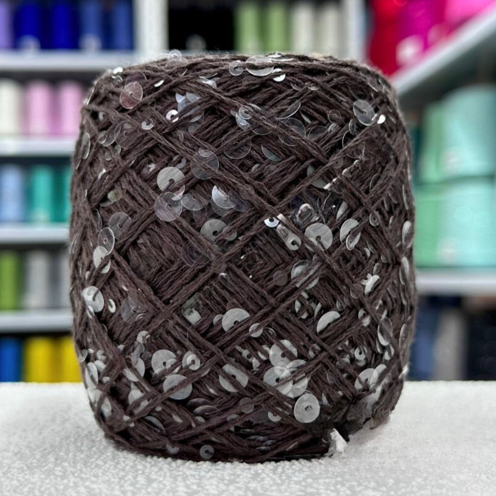 SEQUIN COTTON YARN, Sparkle Yarn, Crochet Yarn, Knitting Yarn, Nuno Felting, Beaded Yarn, Yarn With paillettes, 6mm&3mm Sequins Cotton Yarn