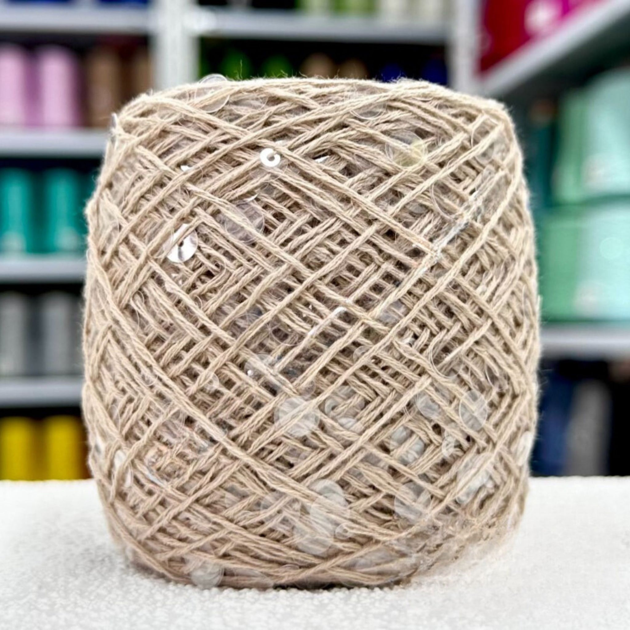 SEQUIN COTTON YARN, Sparkle Yarn, Crochet Yarn, Knitting Yarn, Nuno Felting, Beaded Yarn, Yarn With paillettes, 6mm&3mm Sequins Cotton Yarn