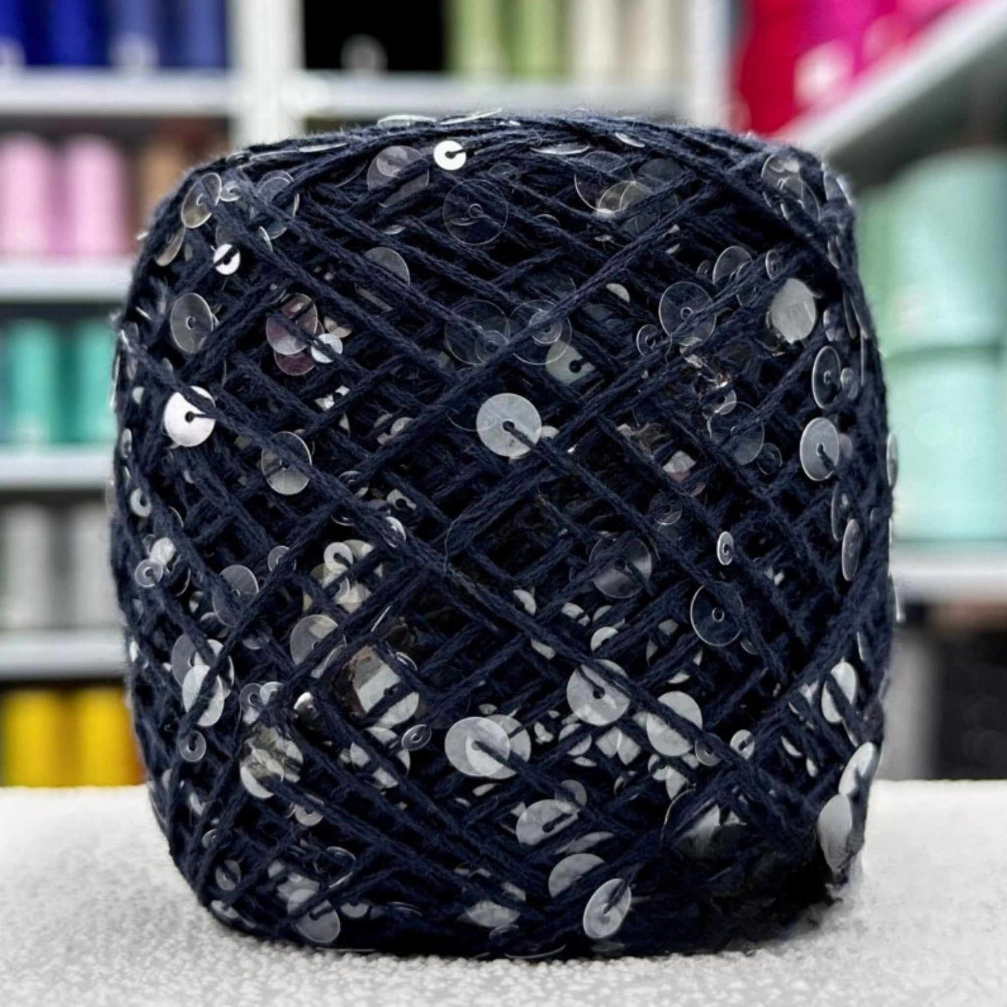 SEQUIN COTTON YARN, Sparkle Yarn, Crochet Yarn, Knitting Yarn, Nuno Felting, Beaded Yarn, Yarn With paillettes, 6mm&3mm Sequins Cotton Yarn