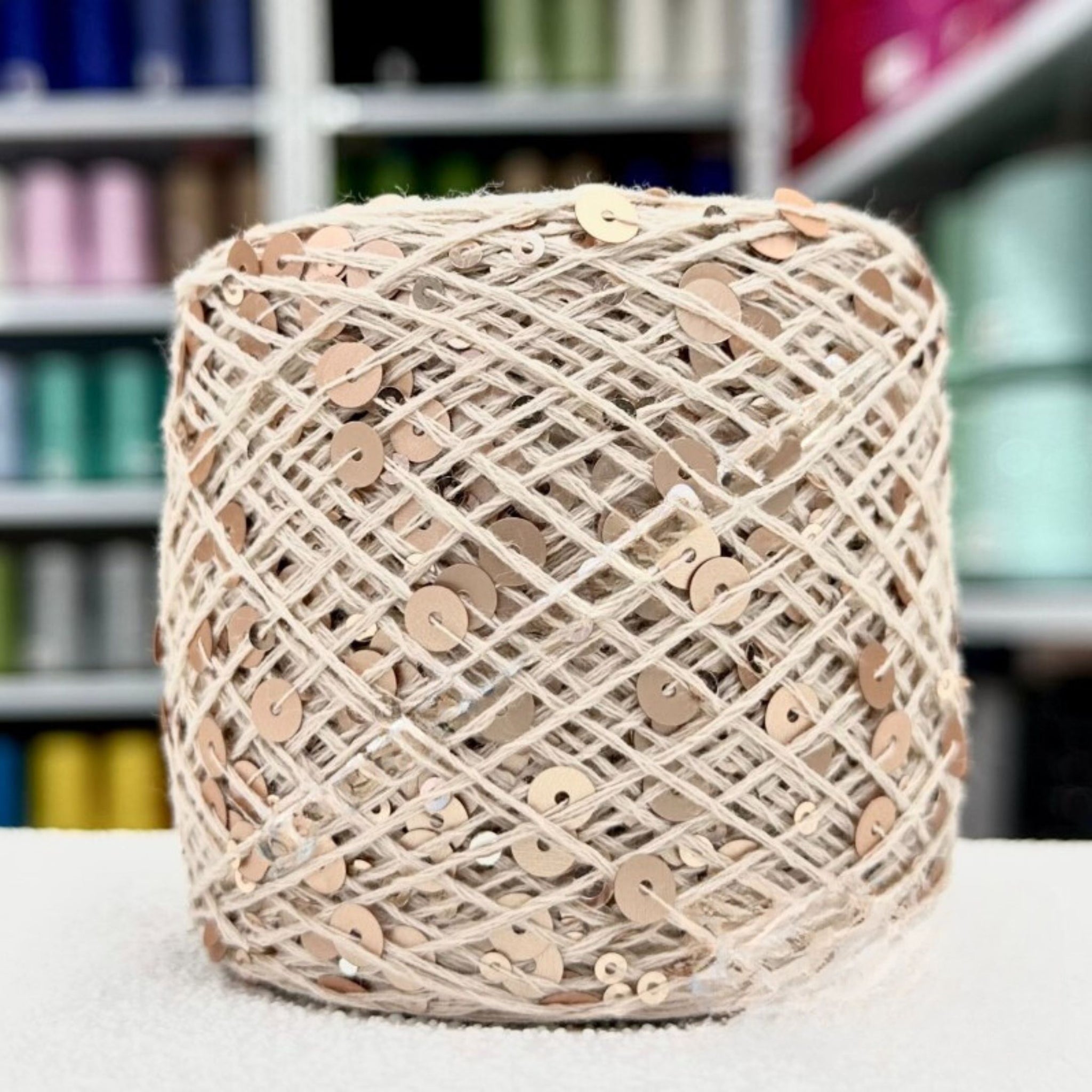 SEQUIN COTTON YARN, Sparkle Yarn, Crochet Yarn, Knitting Yarn, Nuno Felting, Beaded Yarn, Yarn With paillettes, 6mm&3mm Sequins Cotton Yarn