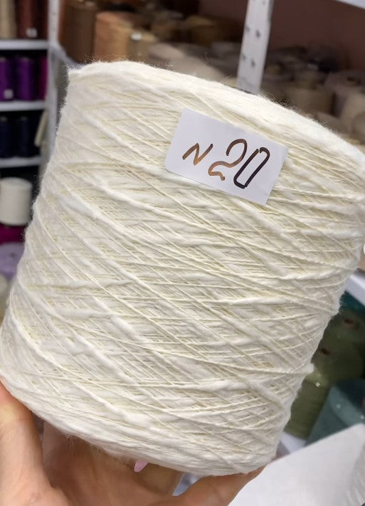 Premium 100% Cotton Flamme Slub Yarn cone white  – soft textured Italian cotton for summer knitting and crochet projects
