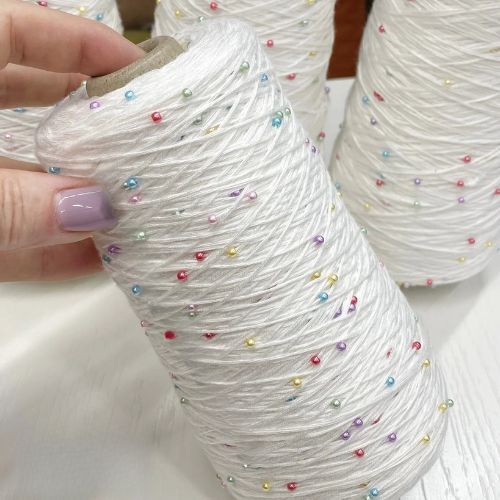 Perl Yarn, Beaded Yarn, Lustrosa, Cotton Wool Perl Yarn, Luxury Italian Yarn, Yarn on Cone for Hand and Machine Knitting,