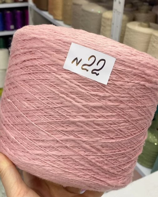 Premium 100% Cotton Flamme Slub Yarn cone in dusty rose – soft textured Italian cotton for summer knitting and crochet projects