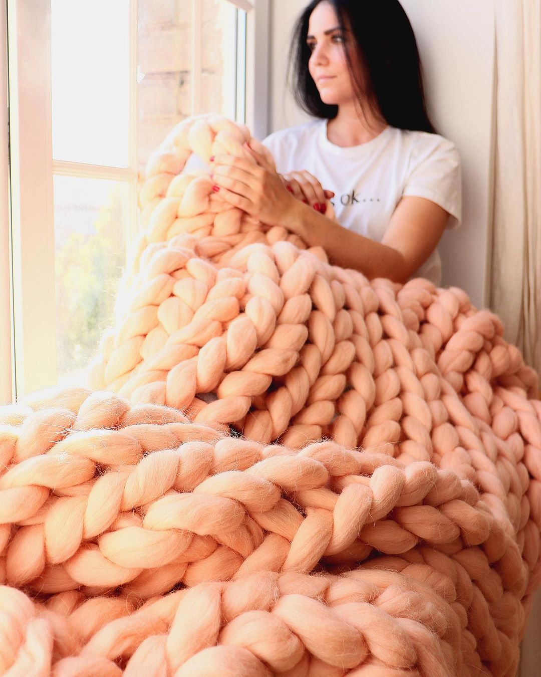 Soft pink mini chunky blanket yarn close-up