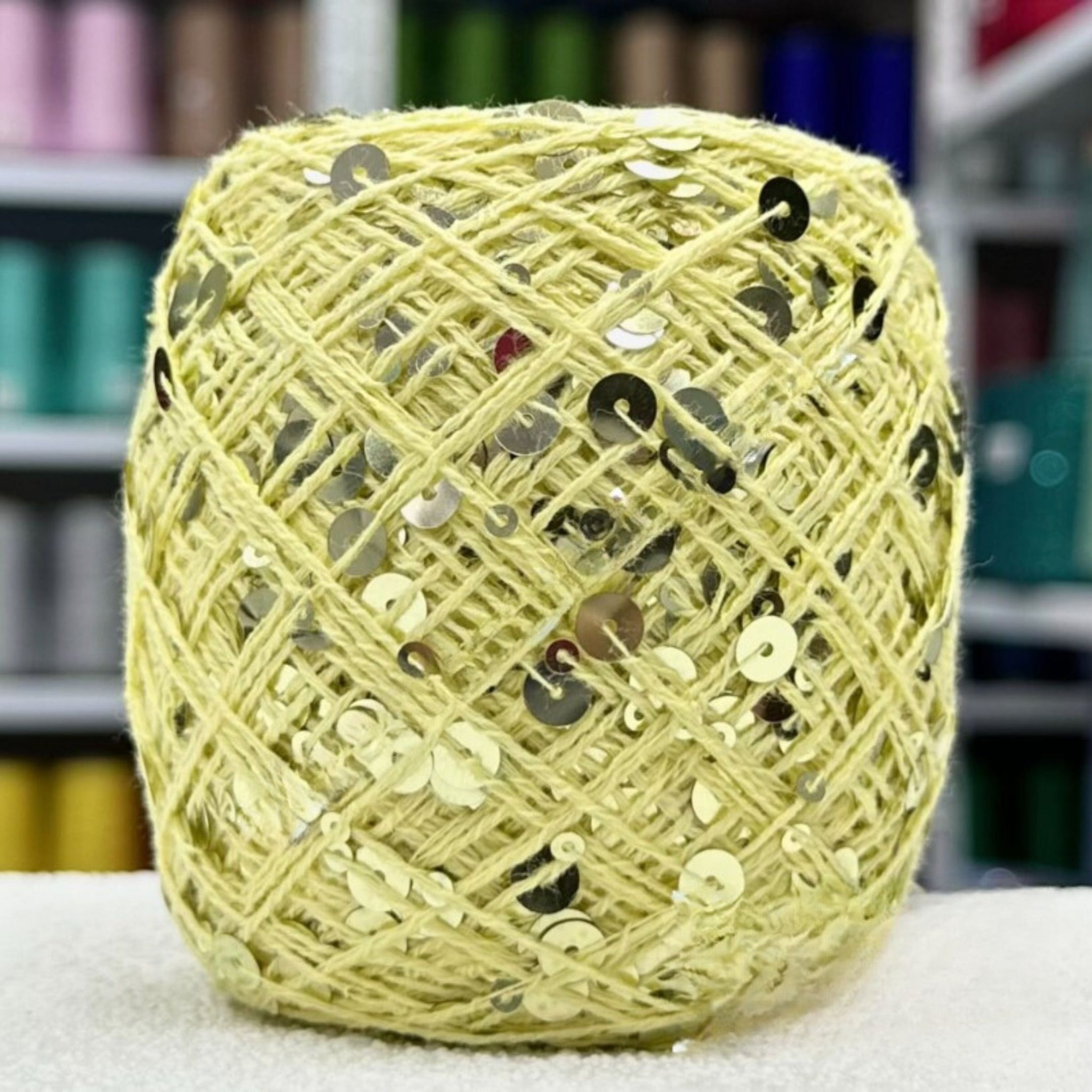 SEQUIN COTTON YARN, Sparkle Yarn, Crochet Yarn, Knitting Yarn, Nuno Felting, Beaded Yarn, Yarn With paillettes, 6mm&3mm Sequins Cotton Yarn