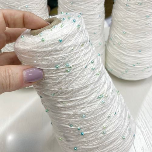 Perl Yarn, Beaded Yarn, Lustrosa, Cotton Wool Perl Yarn, Luxury Italian Yarn, Yarn on Cone for Hand and Machine Knitting,