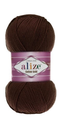 Brown yarn ball with Alize label on a white background