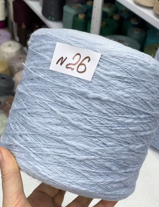 Premium 100% Cotton Flamme Slub Yarn cone in blue – soft textured Italian cotton for summer knitting and crochet projects