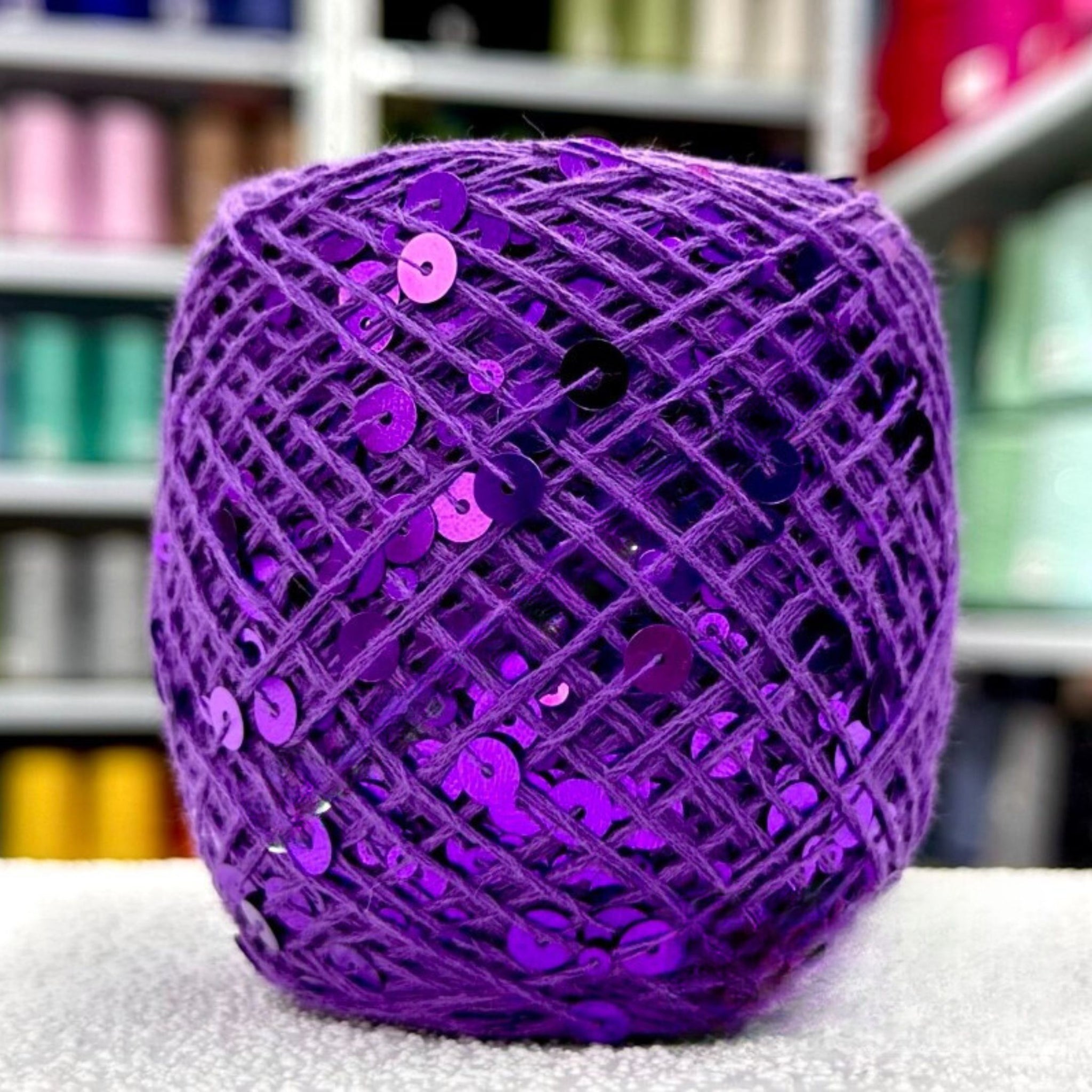 SEQUIN COTTON YARN, Sparkle Yarn, Crochet Yarn, Knitting Yarn, Nuno Felting, Beaded Yarn, Yarn With paillettes, 6mm&3mm Sequins Cotton Yarn