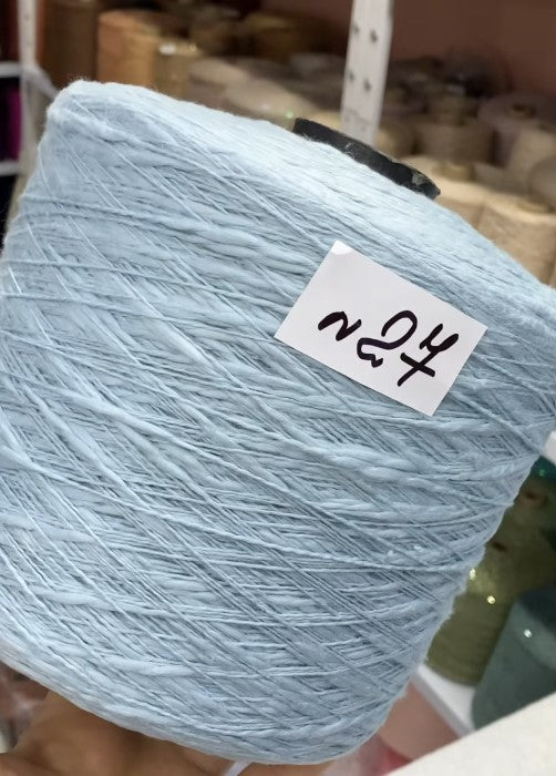 Premium 100% Cotton Flamme Slub Yarn cone in baby blue – soft textured Italian cotton for summer knitting and crochet projects
