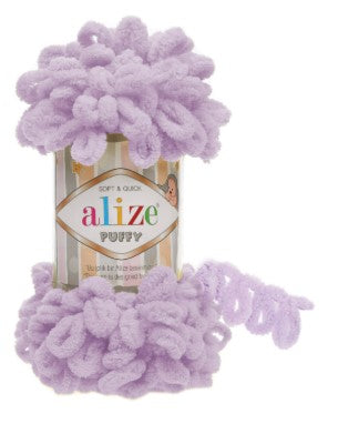 Purple yarn ball with 'alize' branding on a white background