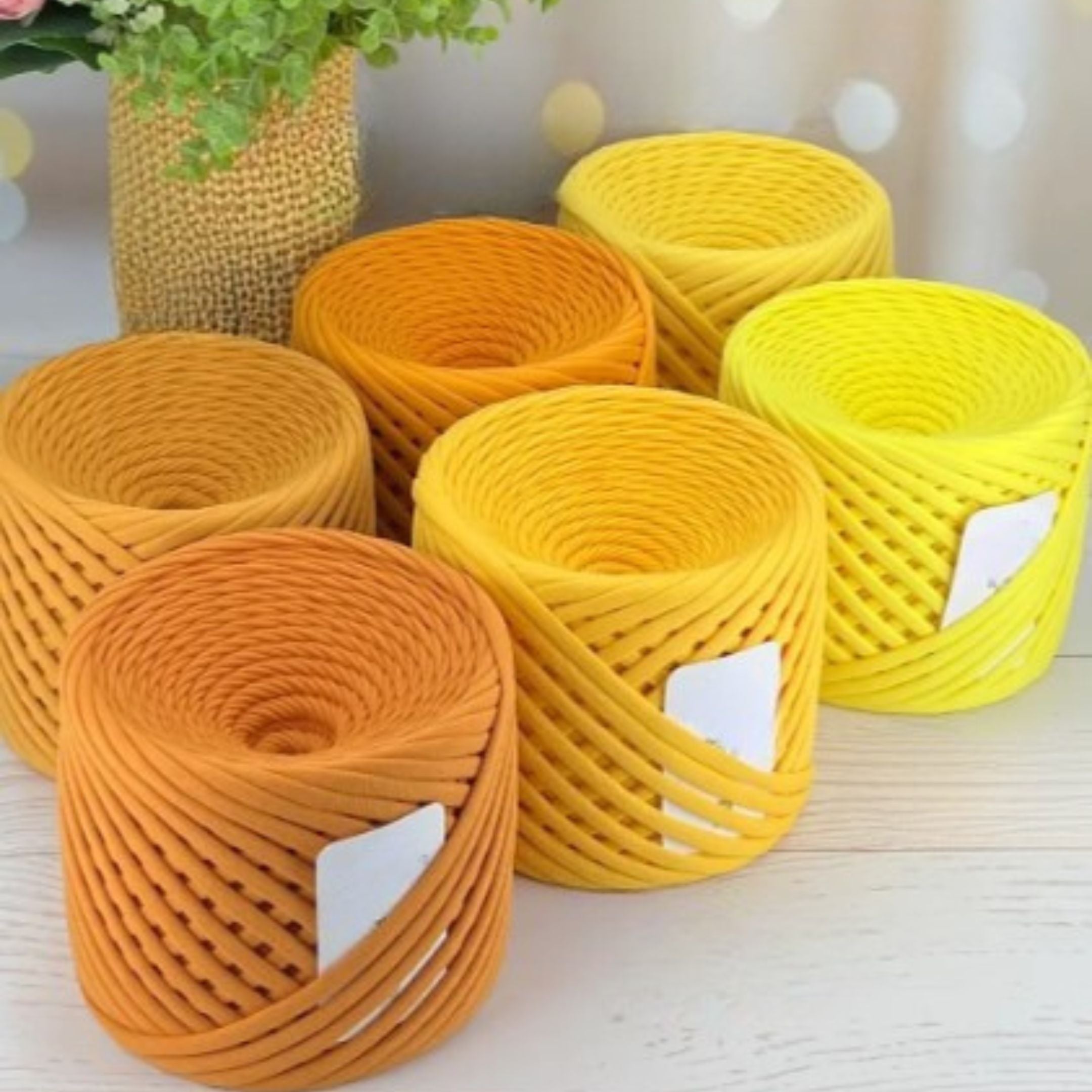 Sunny Yellow and Orange Chunky T-Shirt Yarn 7-9mm Recycled Cotton - Bright Eco Friendly Jersey Yarn for Summer Crochet Projects - Fuzzyroom