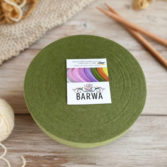 Premium olive green t-shirt yarn roll 7-9mm – 100% virgin cotton, chunky yarn for crochet baskets and home decor