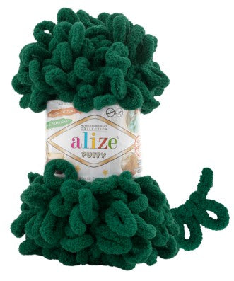 Green yarn ball with 'Alize' label on a white background