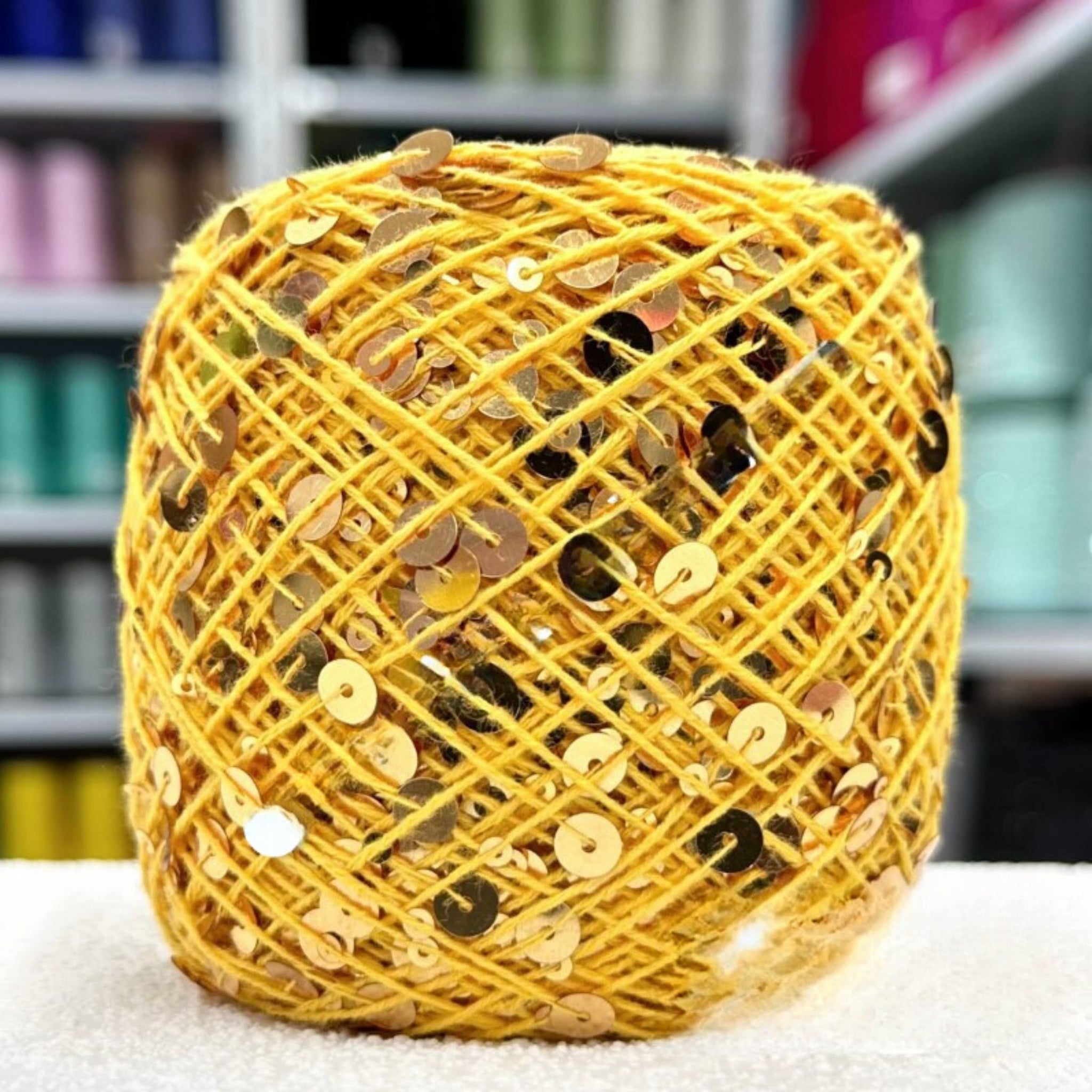 SEQUIN COTTON YARN, Sparkle Yarn, Crochet Yarn, Knitting Yarn, Nuno Felting, Beaded Yarn, Yarn With paillettes, 6mm&3mm Sequins Cotton Yarn