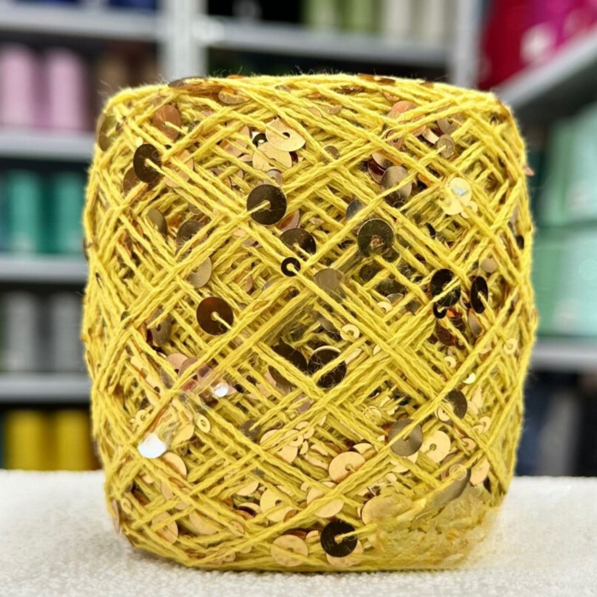 SEQUIN COTTON YARN, Sparkle Yarn, Crochet Yarn, Knitting Yarn, Nuno Felting, Beaded Yarn, Yarn With paillettes, 6mm&3mm Sequins Cotton Yarn