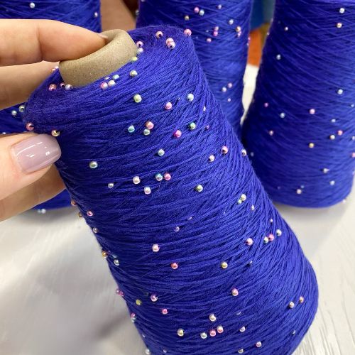 Perl Yarn, Beaded Yarn, Lustrosa, Cotton Wool Perl Yarn, Luxury Italian Yarn, Yarn on Cone for Hand and Machine Knitting,