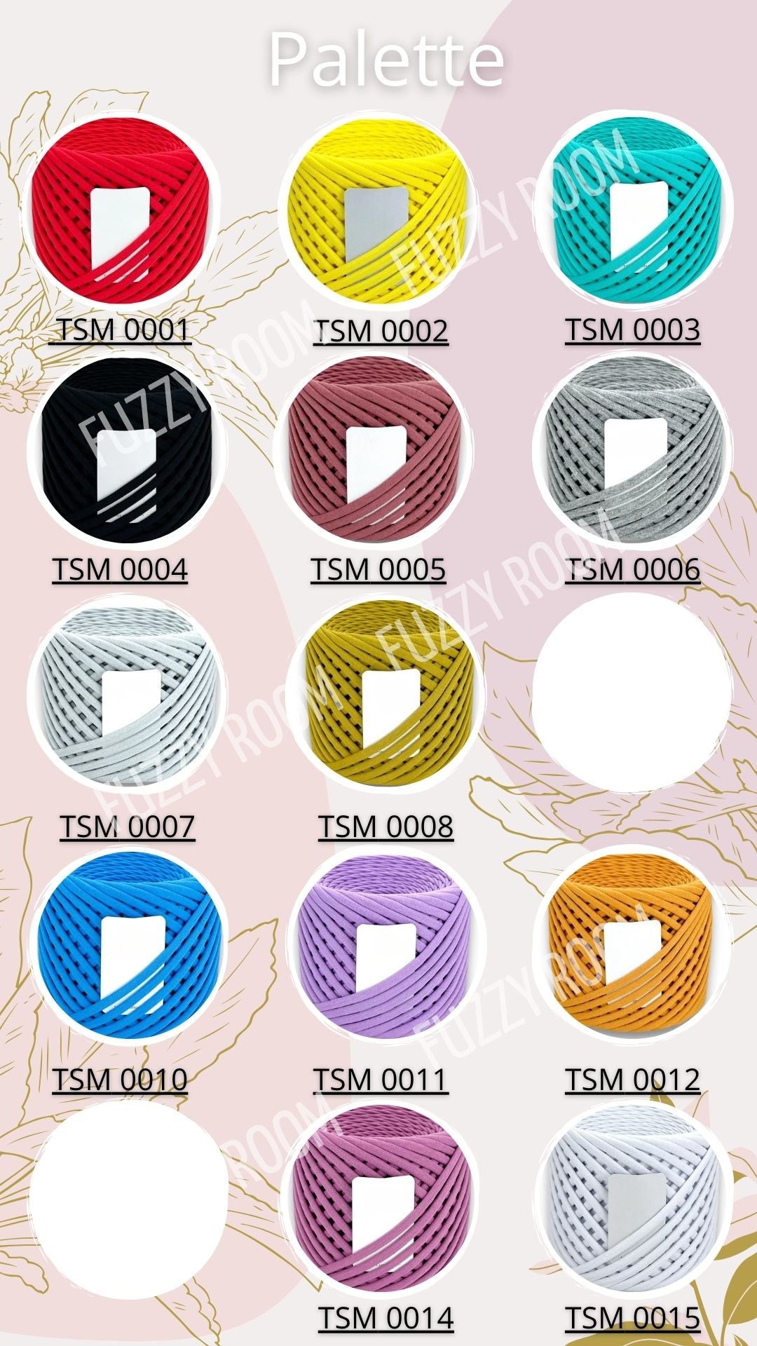 T-Shirt Yarn Color Palette TSM 0001 to 0015 - Chunky 7-9mm Recycled Cotton Jersey Yarn - Full Range of Shades for Crochet and Knitting - Fuzzyroom