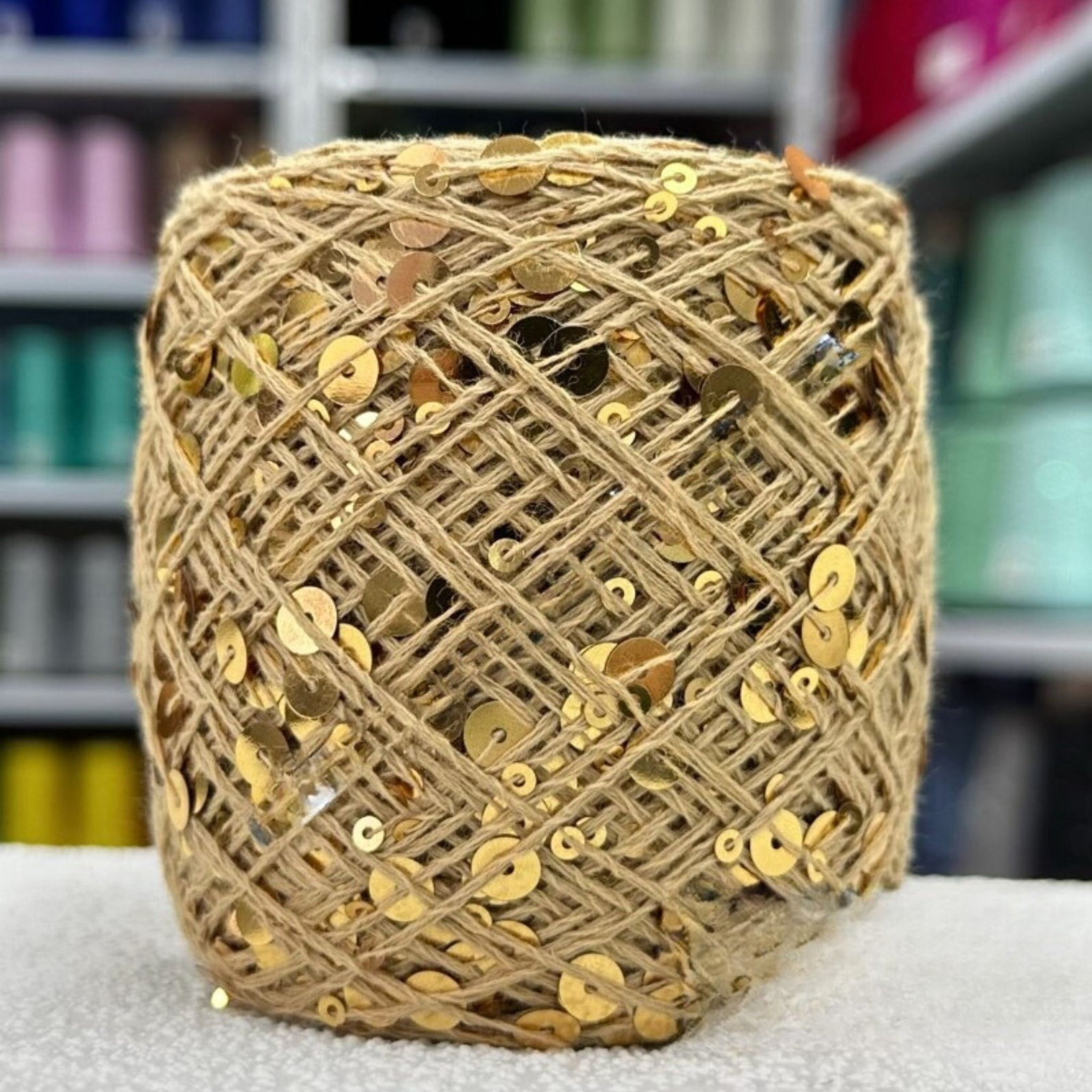 SEQUIN COTTON YARN, Sparkle Yarn, Crochet Yarn, Knitting Yarn, Nuno Felting, Beaded Yarn, Yarn With paillettes, 6mm&3mm Sequins Cotton Yarn