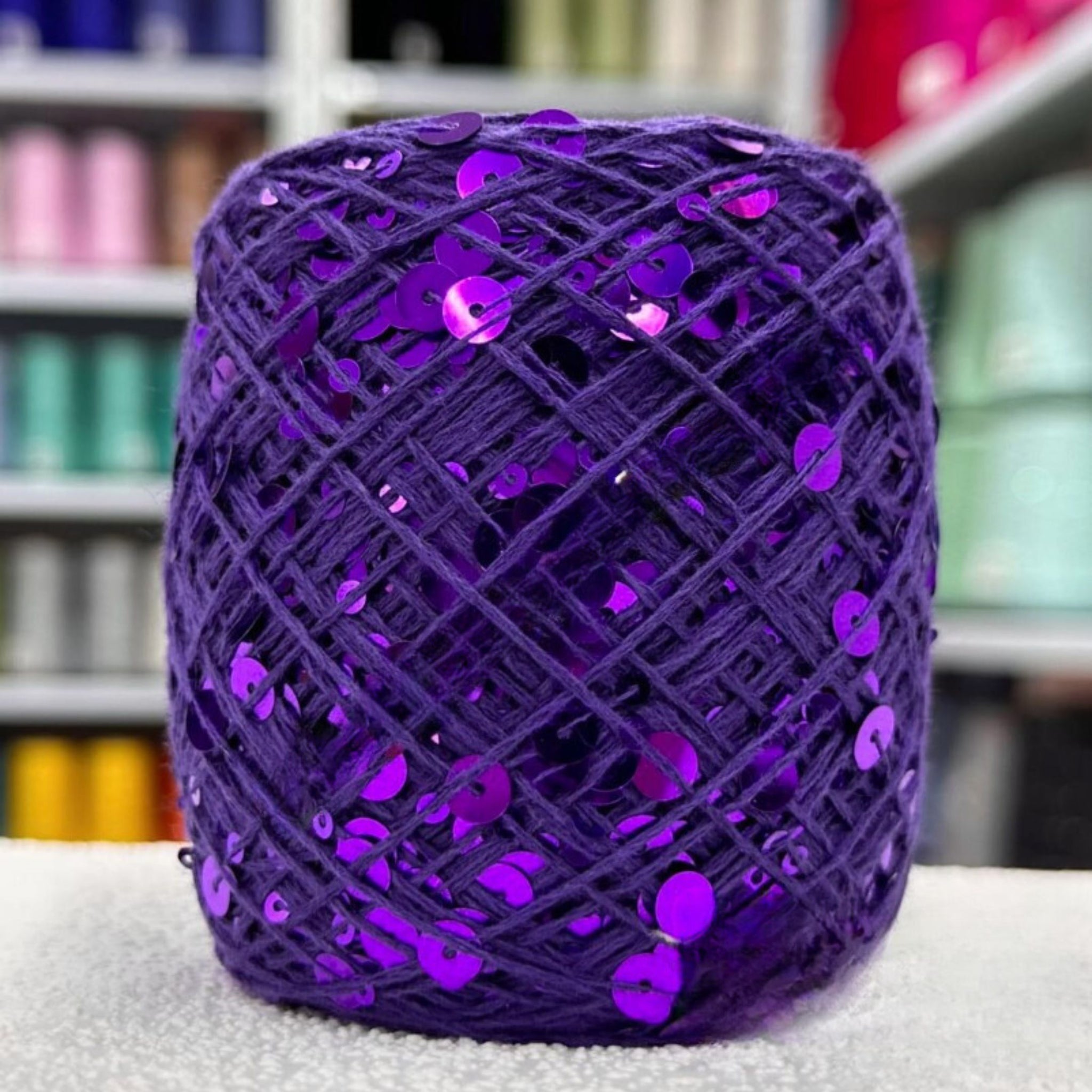 SEQUIN COTTON YARN, Sparkle Yarn, Crochet Yarn, Knitting Yarn, Nuno Felting, Beaded Yarn, Yarn With paillettes, 6mm&3mm Sequins Cotton Yarn