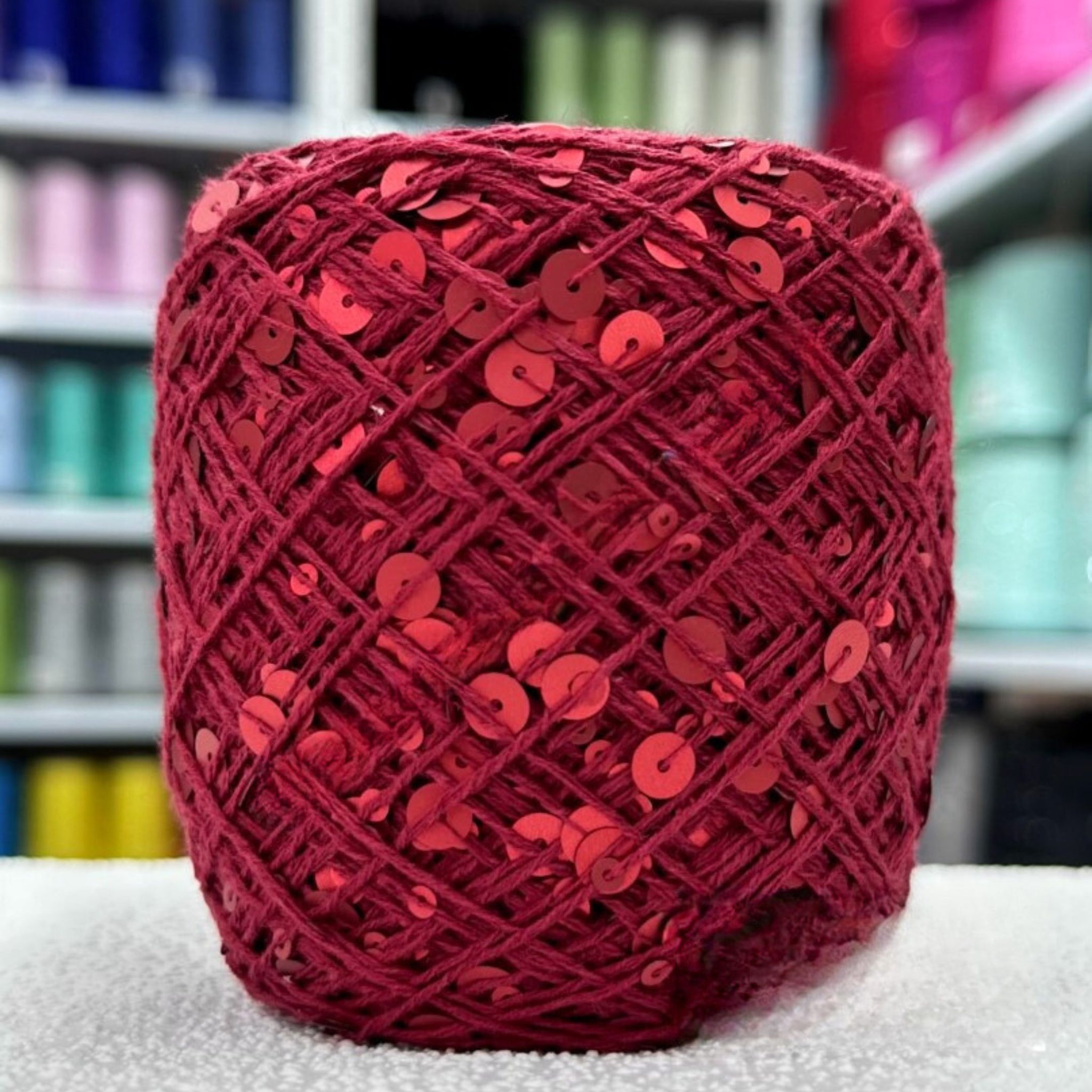 SEQUIN COTTON YARN, Sparkle Yarn, Crochet Yarn, Knitting Yarn, Nuno Felting, Beaded Yarn, Yarn With paillettes, 6mm&3mm Sequins Cotton Yarn