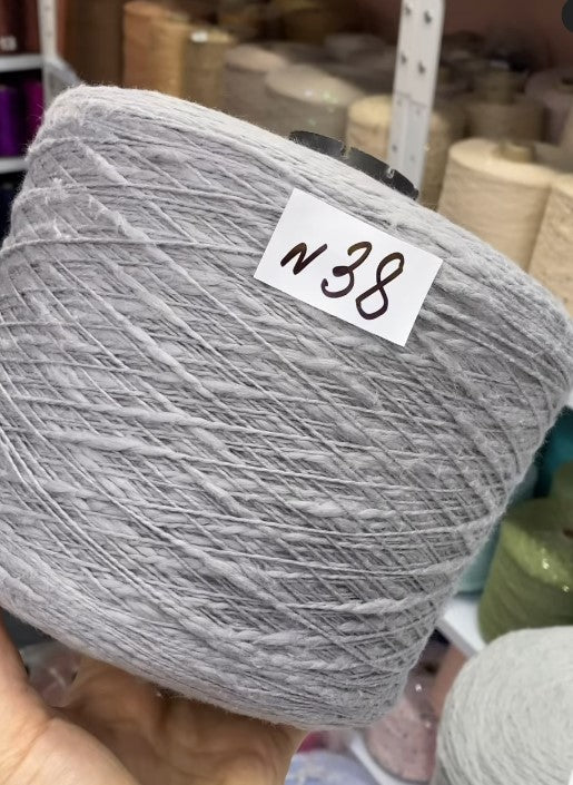 Premium Sage Flamme Slub Cotton Yarn cone with label n38 – soft textured Italian cotton for summer knitting and crochet projects