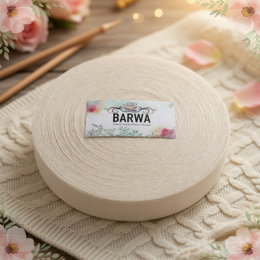 Premium cream t-shirt yarn roll 7-9mm made from 100% virgin cotton, chunky yarn for crochet and knitting, styled with wooden knitting needles and soft fabric background