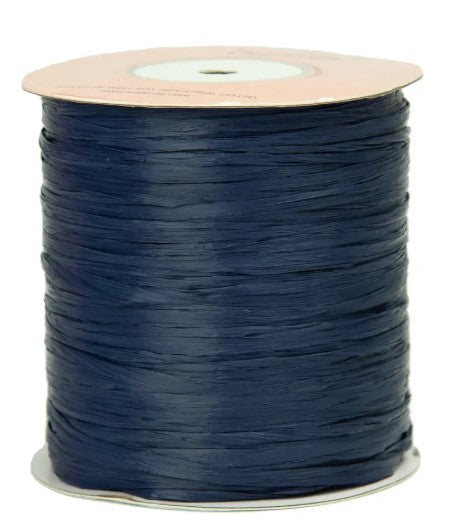 Premium Dark Denim ISPIE Matte Raffia Yarn cone with label n31 – soft textured plant fiber for summer bags and hats