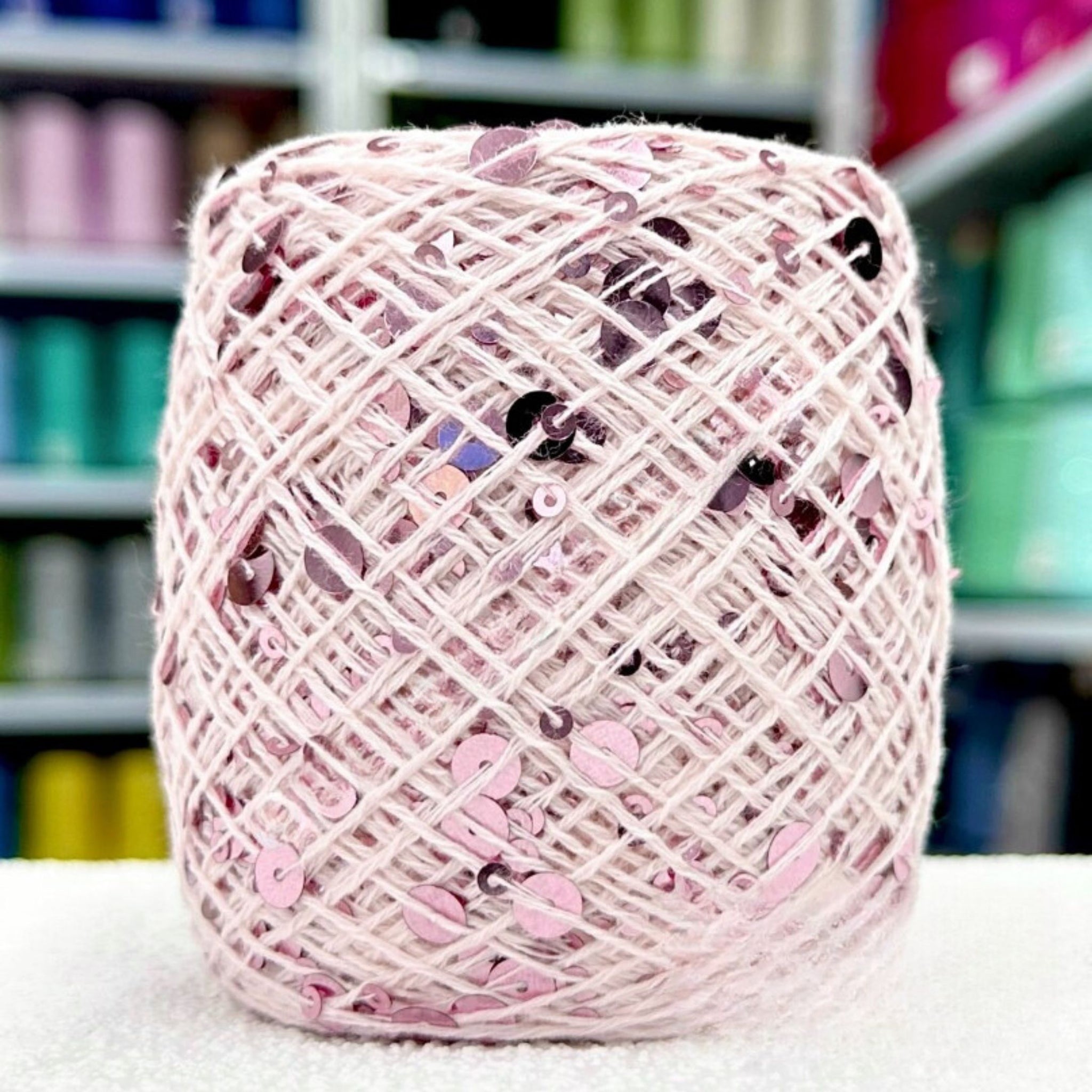 SEQUIN COTTON YARN, Sparkle Yarn, Crochet Yarn, Knitting Yarn, Nuno Felting, Beaded Yarn, Yarn With paillettes, 6mm&3mm Sequins Cotton Yarn