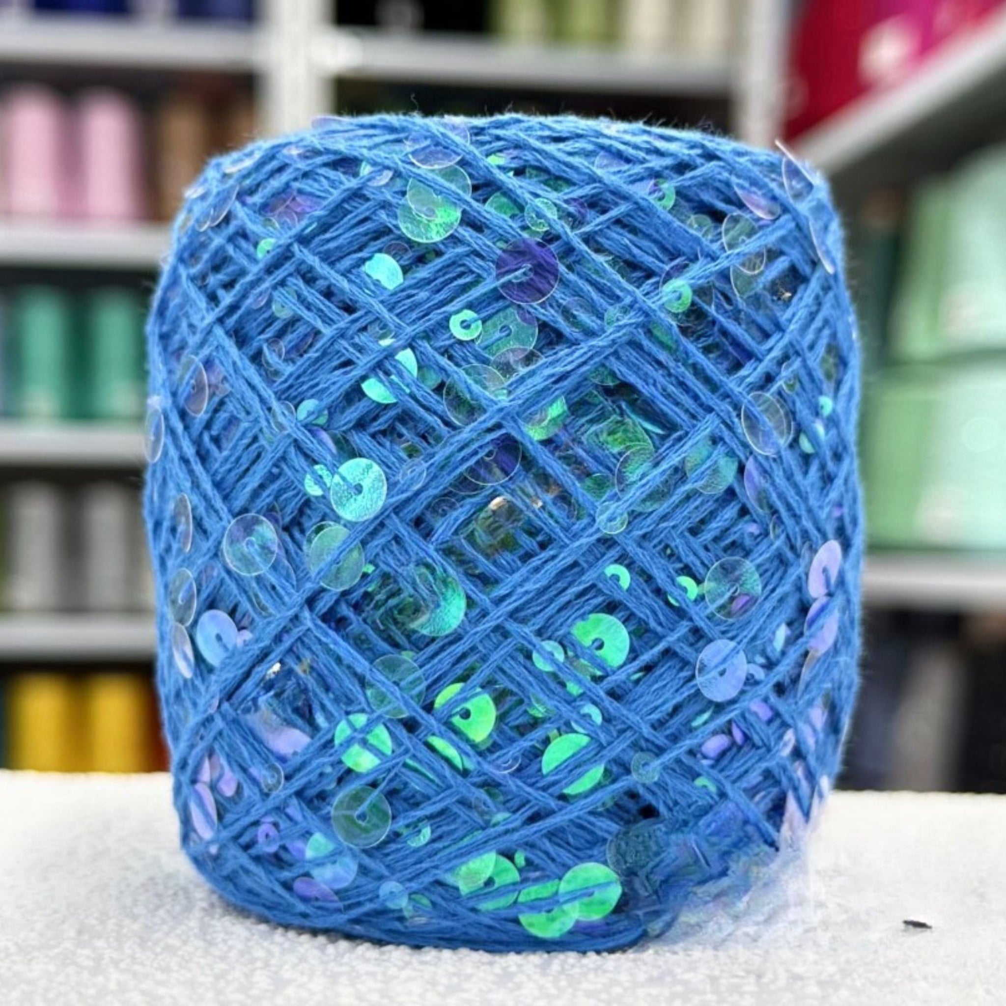 SEQUIN COTTON YARN, Sparkle Yarn, Crochet Yarn, Knitting Yarn, Nuno Felting, Beaded Yarn, Yarn With paillettes, 6mm&3mm Sequins Cotton Yarn