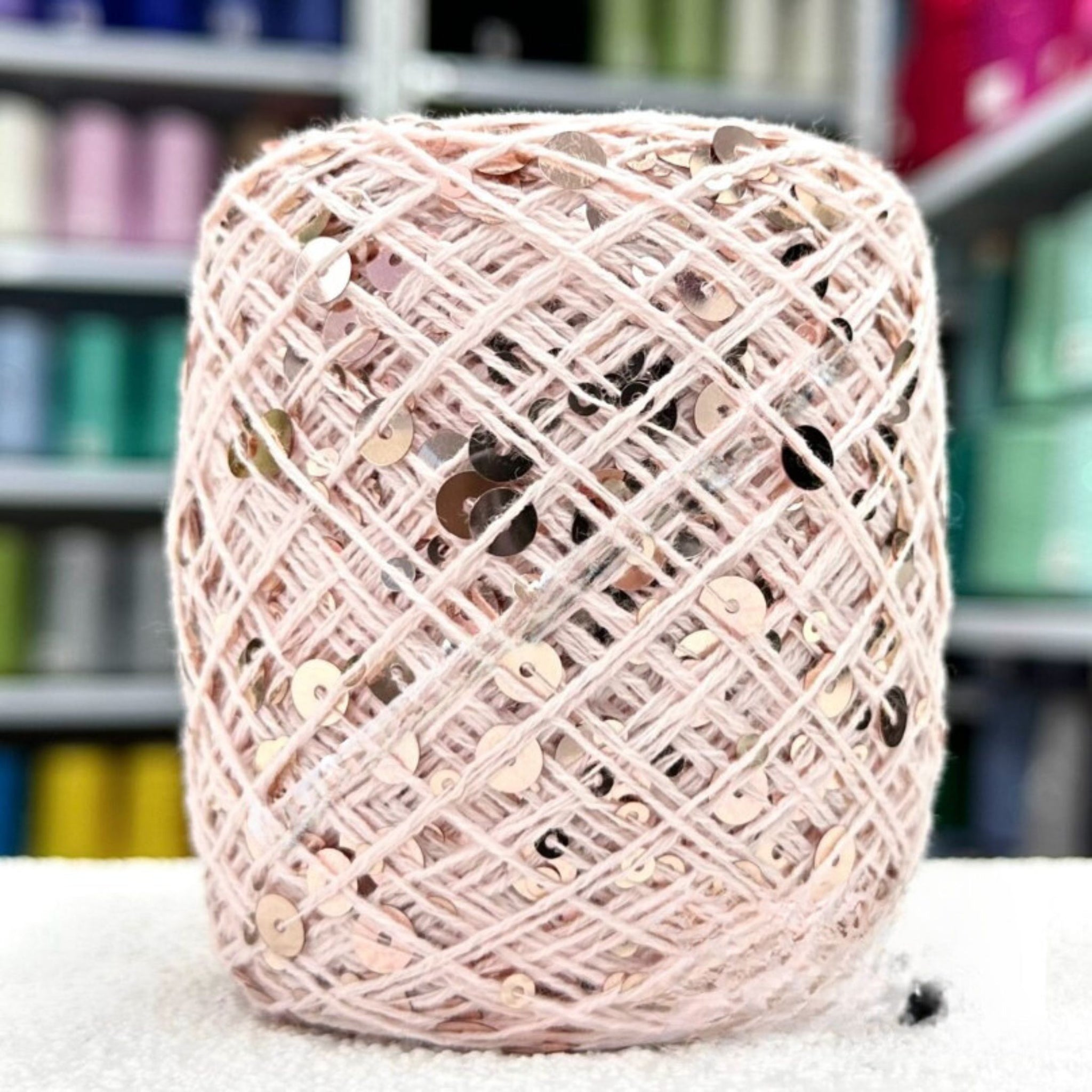 SEQUIN COTTON YARN, Sparkle Yarn, Crochet Yarn, Knitting Yarn, Nuno Felting, Beaded Yarn, Yarn With paillettes, 6mm&3mm Sequins Cotton Yarn