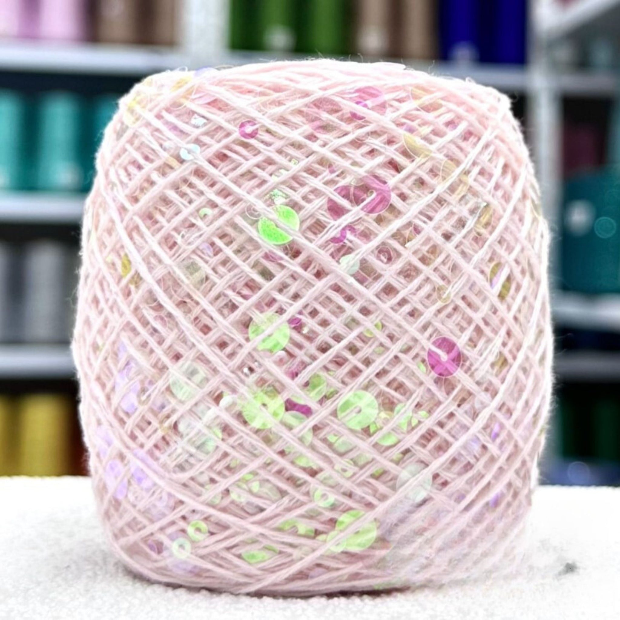 SEQUIN COTTON YARN, Sparkle Yarn, Crochet Yarn, Knitting Yarn, Nuno Felting, Beaded Yarn, Yarn With paillettes, 6mm&3mm Sequins Cotton Yarn