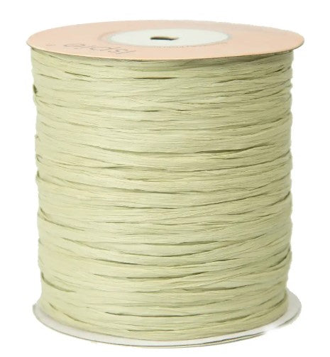 Premium Linen Green ISPIE Matte Raffia Yarn cone with label – soft textured plant fiber for summer bags and hats