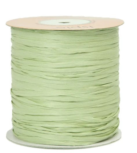 Premium Green Tea ISPIE Matte Raffia Yarn cone with label n31 – soft textured plant fiber for summer bags and hats 
