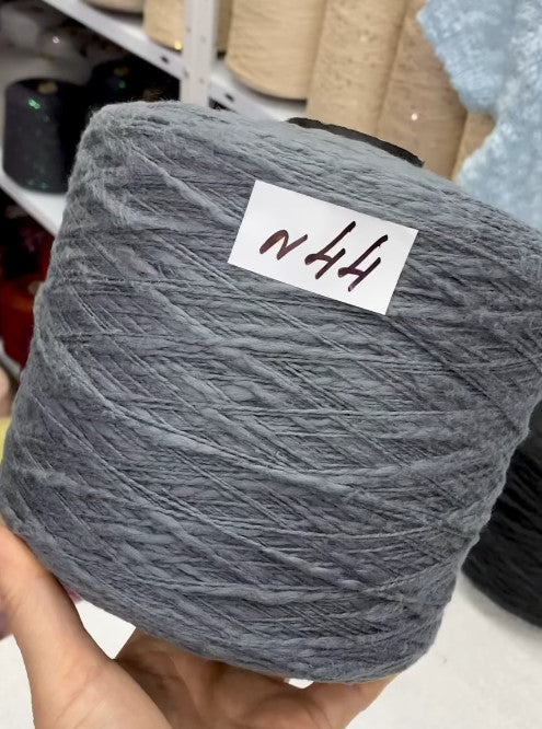 Steel Flamme Slub Cotton Yarn cone labeled n44 – premium Italian textured cotton 250m/100g for lightweight summer tops and cardigans