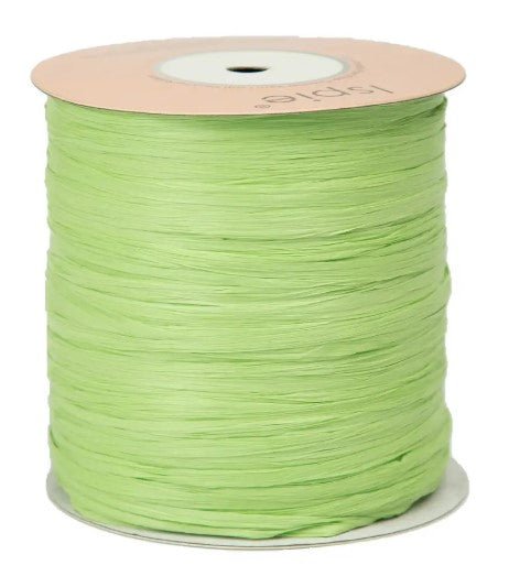 Premium Lime ISPIE Matte Raffia Yarn cone with label n31 – soft textured plant fiber for summer bags and hats