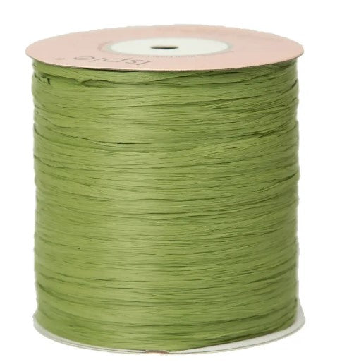 Premium Olive ISPIE Matte Raffia Yarn cone with label n31 – soft textured plant fiber for summer bags and hats