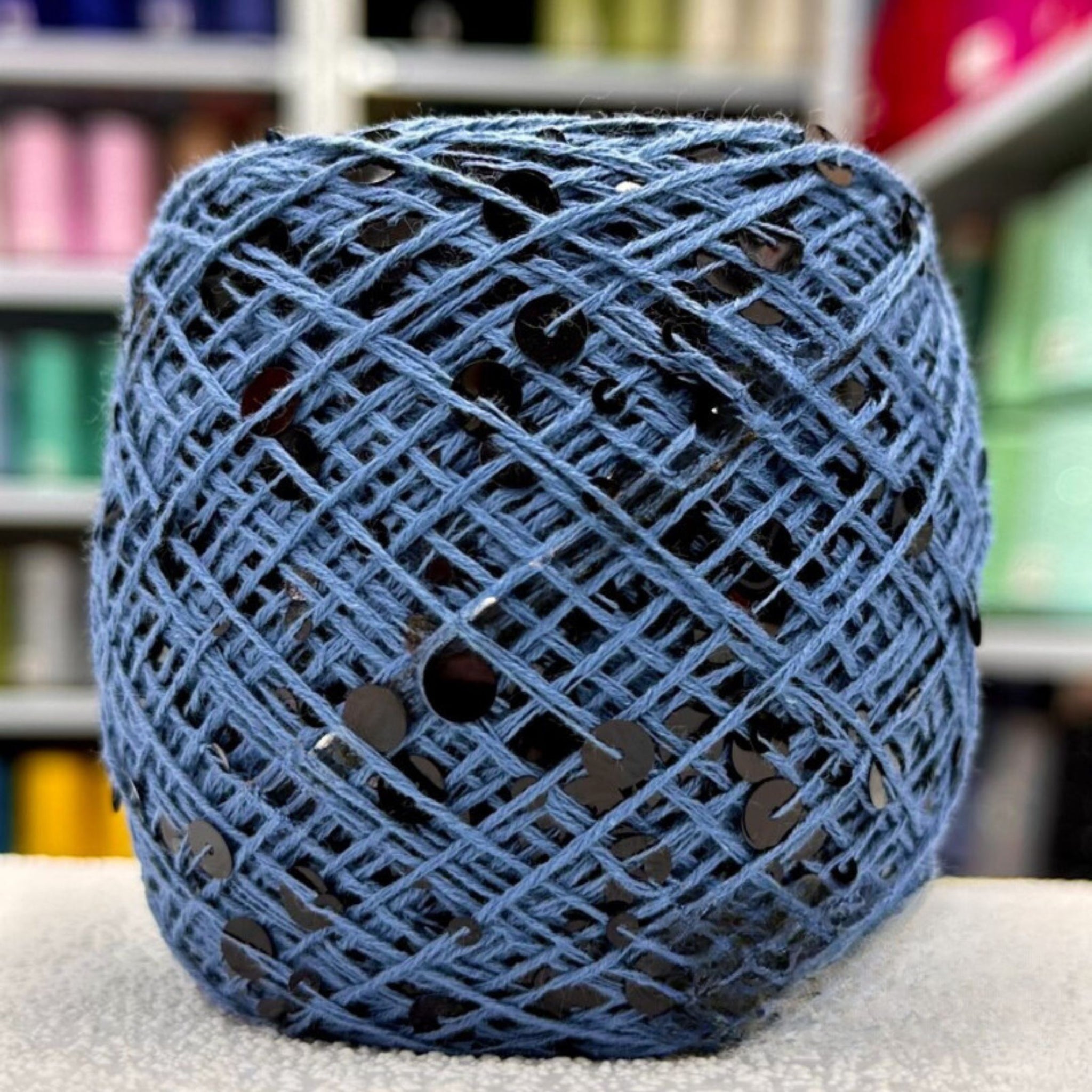 SEQUIN COTTON YARN, Sparkle Yarn, Crochet Yarn, Knitting Yarn, Nuno Felting, Beaded Yarn, Yarn With paillettes, 6mm&3mm Sequins Cotton Yarn