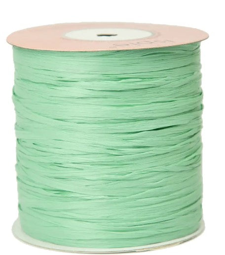 Premium Mint Turquoise ISPIE Matte Raffia Yarn cone with label n31 – soft textured plant fiber for summer bags and hats