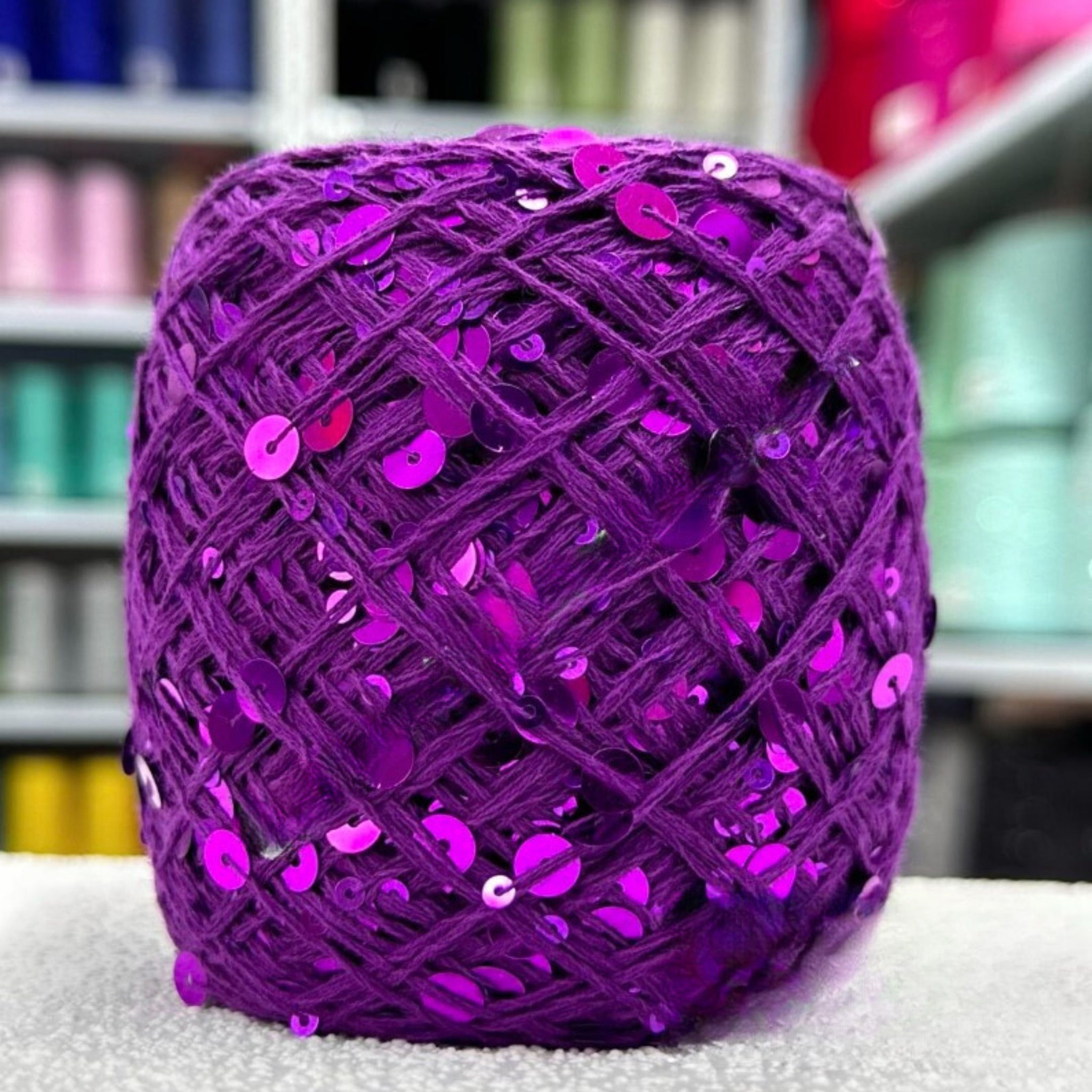 SEQUIN COTTON YARN, Sparkle Yarn, Crochet Yarn, Knitting Yarn, Nuno Felting, Beaded Yarn, Yarn With paillettes, 6mm&3mm Sequins Cotton Yarn