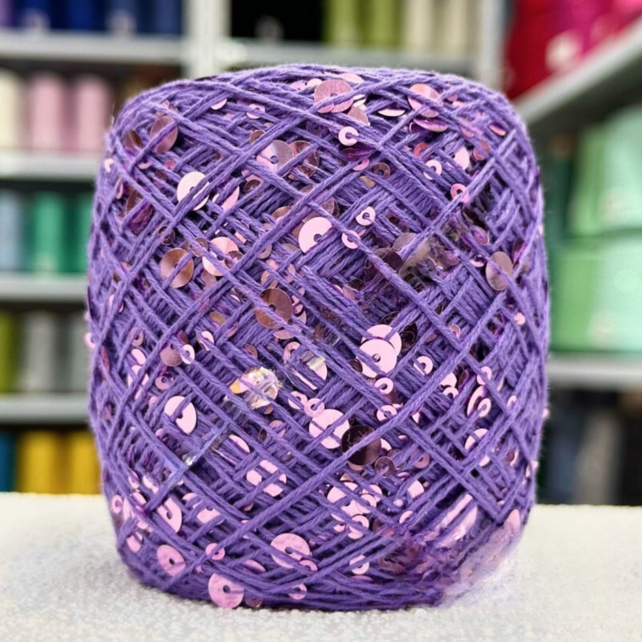 SEQUIN COTTON YARN, Sparkle Yarn, Crochet Yarn, Knitting Yarn, Nuno Felting, Beaded Yarn, Yarn With paillettes, 6mm&3mm Sequins Cotton Yarn