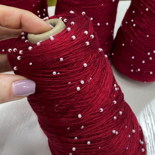 Baby Blue beaded cotton yarn with iridescent pearls – pastel mercerized bobbin yarn code 004 – perfect for baby garments