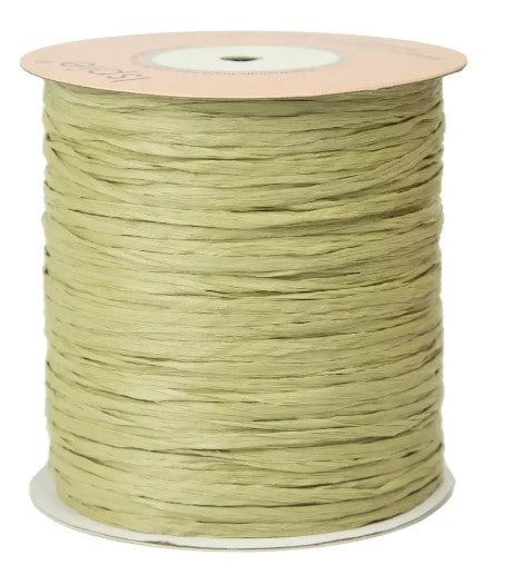 Premium Sage ISPIE Matte Raffia Yarn cone with label – soft textured plant fiber for summer bags and hats