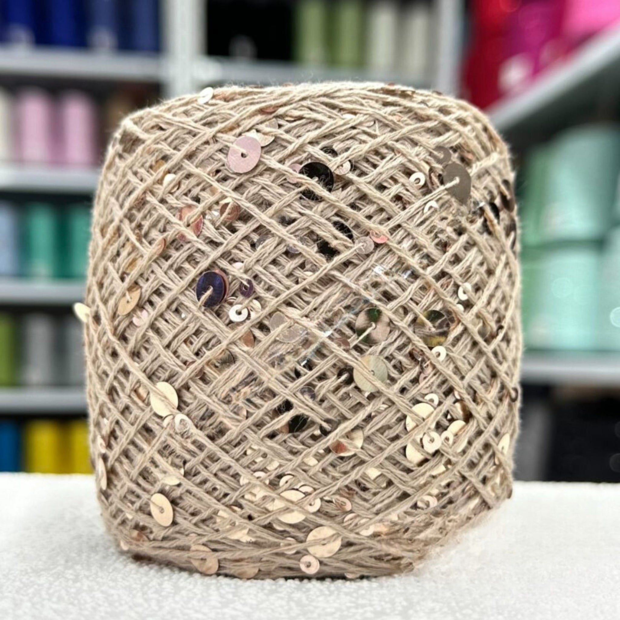 SEQUIN COTTON YARN, Sparkle Yarn, Crochet Yarn, Knitting Yarn, Nuno Felting, Beaded Yarn, Yarn With paillettes, 6mm&3mm Sequins Cotton Yarn