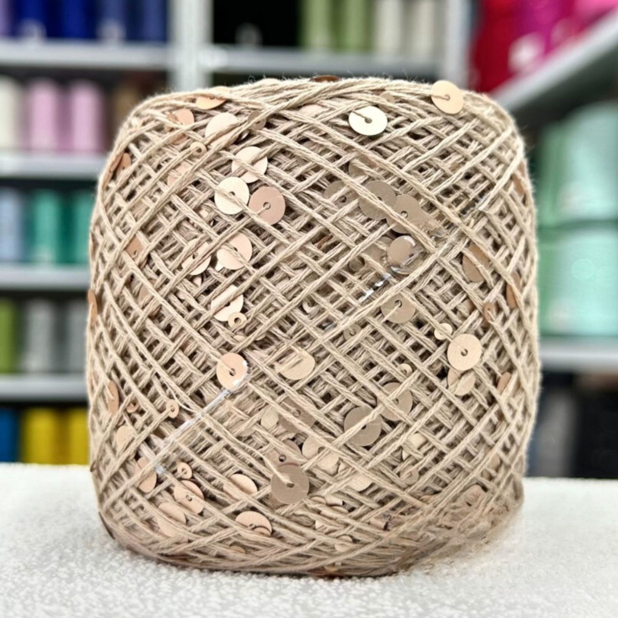 SEQUIN COTTON YARN, Sparkle Yarn, Crochet Yarn, Knitting Yarn, Nuno Felting, Beaded Yarn, Yarn With paillettes, 6mm&3mm Sequins Cotton Yarn