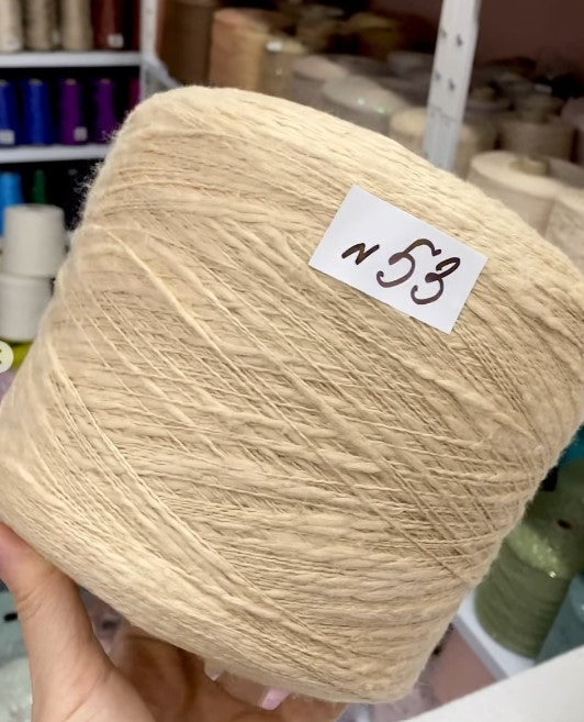 Ivory Flamme Slub Cotton Yarn cone labeled n53 – premium Italian textured cotton 250m/100g for lightweight summer tops and cardigans