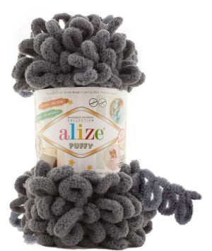 Alizee Puffy, wet asphalt color, plush yarn for knitting rugs
